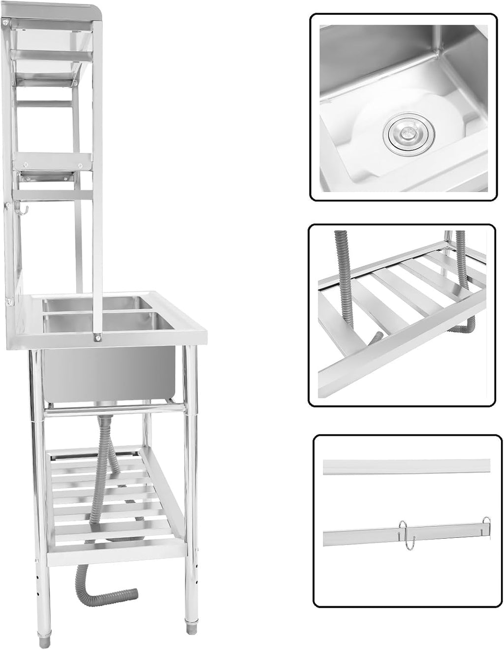 Double Stainless Steel Sink with Bracket,2 Compartment Commercial Stainless Steel Utility Sink Free Standing Sink Kitchen Sink with 2 Drains, 35x21x68' (2 Bowl with Bracket)