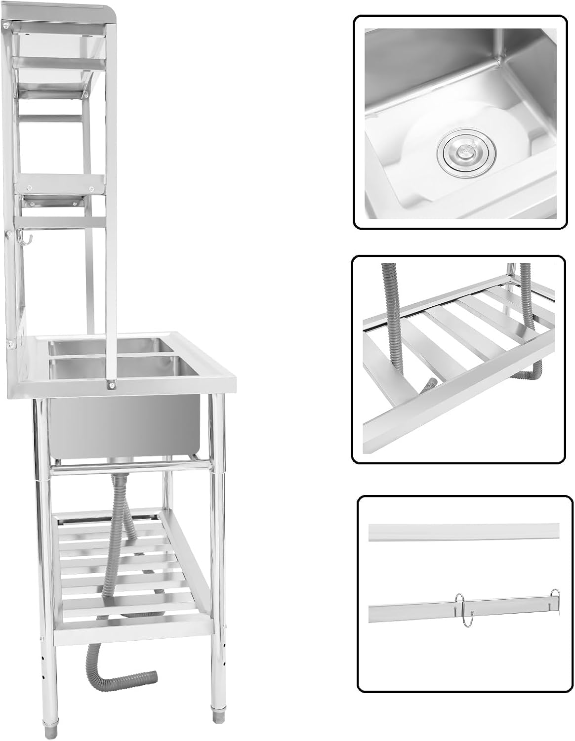 Double Stainless Steel Sink with Bracket,2 Compartment Commercial Stainless Steel Utility Sink Free Standing Sink Kitchen Sink with 2 Drains, 35x21x68' (2 Bowl with Bracket)
