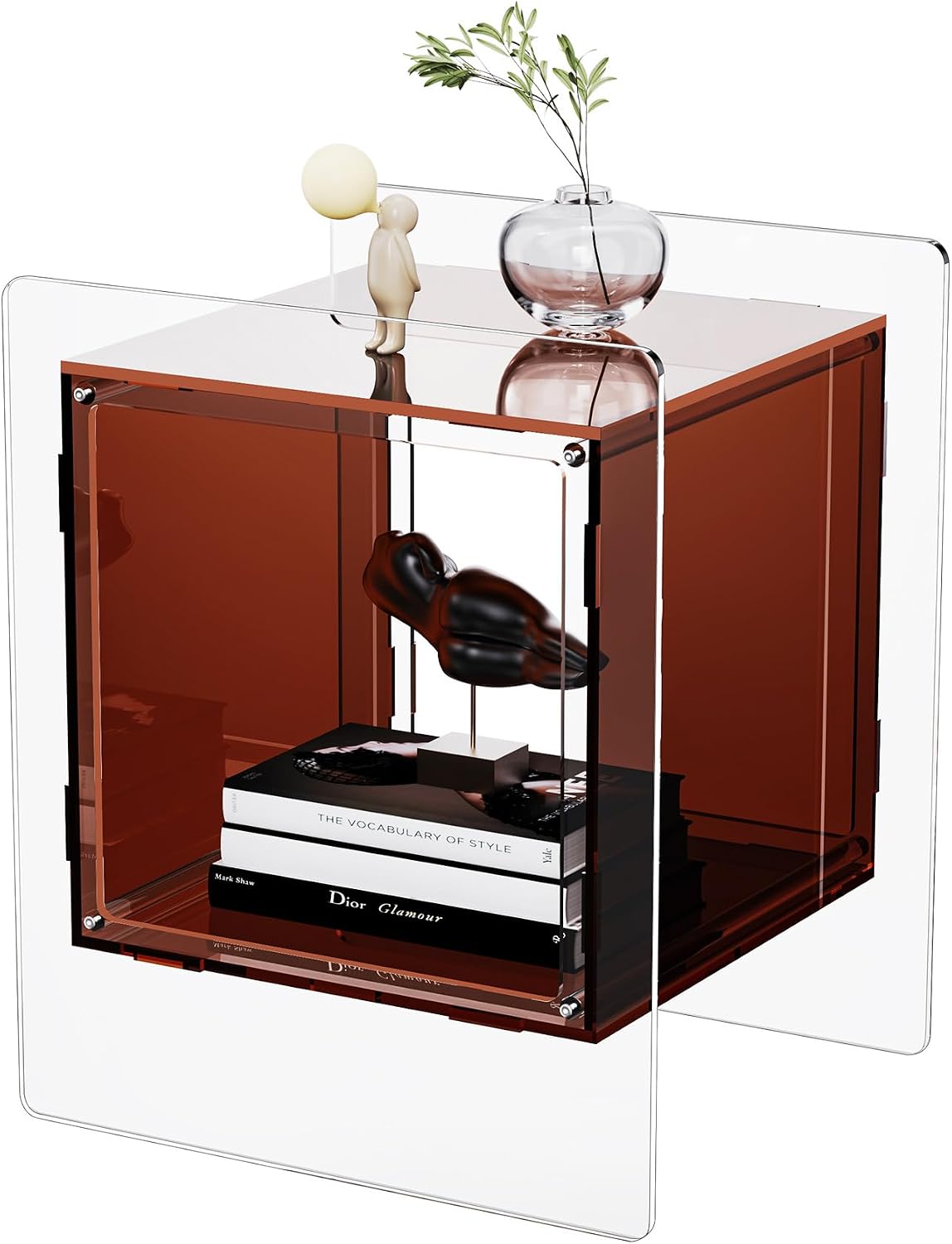 Acrylic Nightstand Colorful Bedside Table with Open Storage Shelf,Clear Side Table for Living Room (1, Dark Brown)
