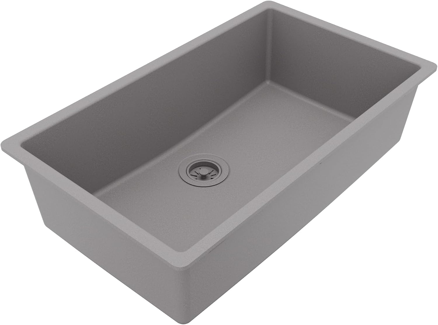 Karran Undermount 33' Large Single Bowl Granite Quartz Composite Kitchen Sink in Grey – Extra Deep 9' Basin, Heat & Scratch Resistant, Sound Dampening, Rear Drain – QU-812