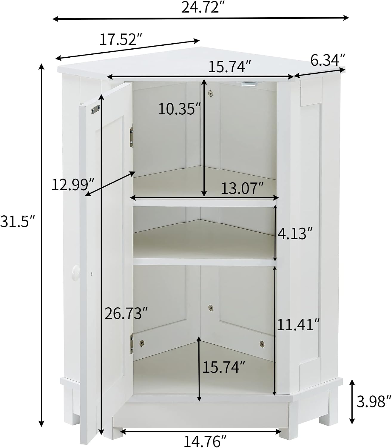 Merax Corner Cabinet White Bathroom Floor Storage with Adjustable Shelves for Kitchen, Living Room