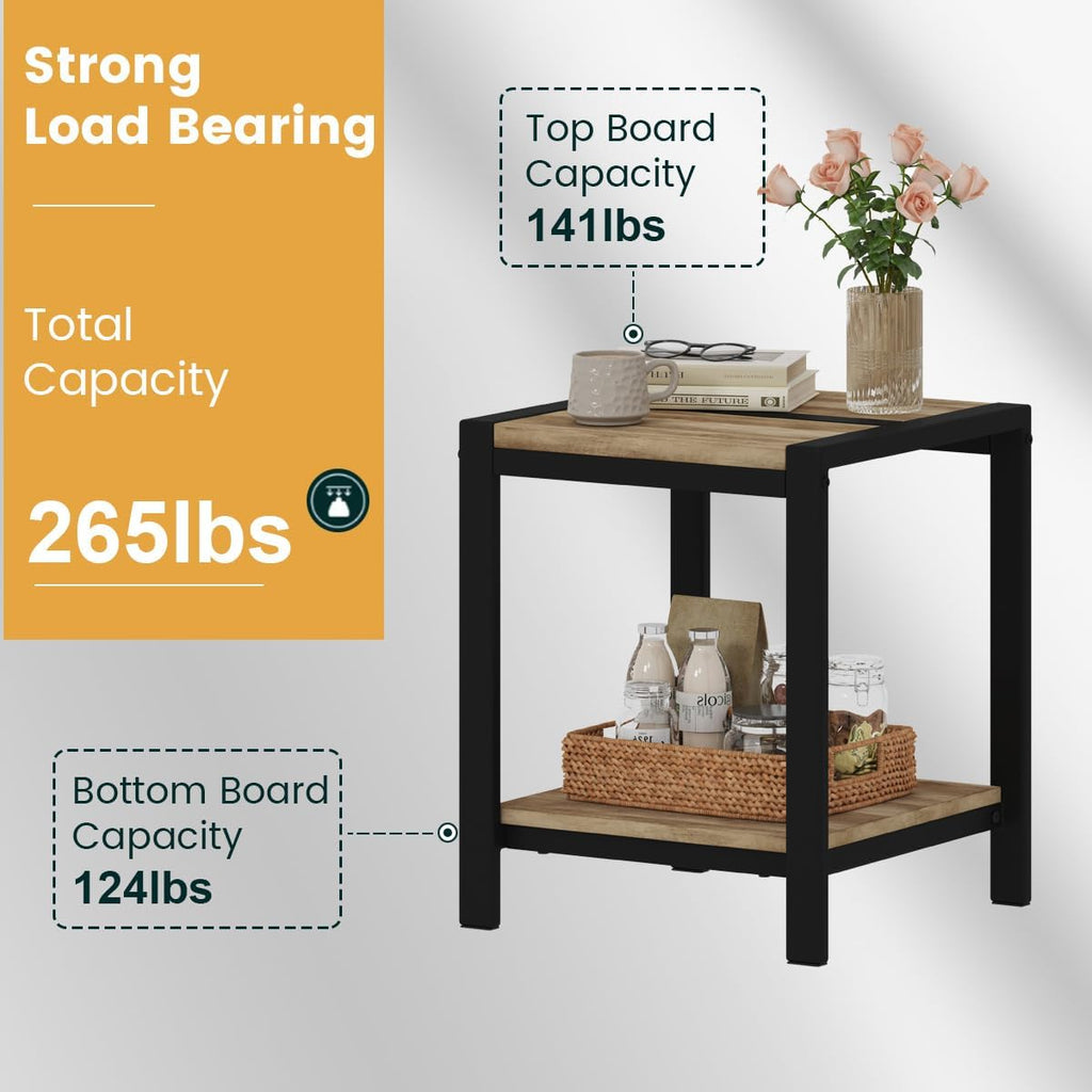 BON AUGURE End Table Set of 2, Rustic Farmhouse Side Table with Storage Shelf, Small Square Nightstand for Bedroom, 2 Tier Sofa Accent Table for Living Room, Space Saving (Vintage Oak)