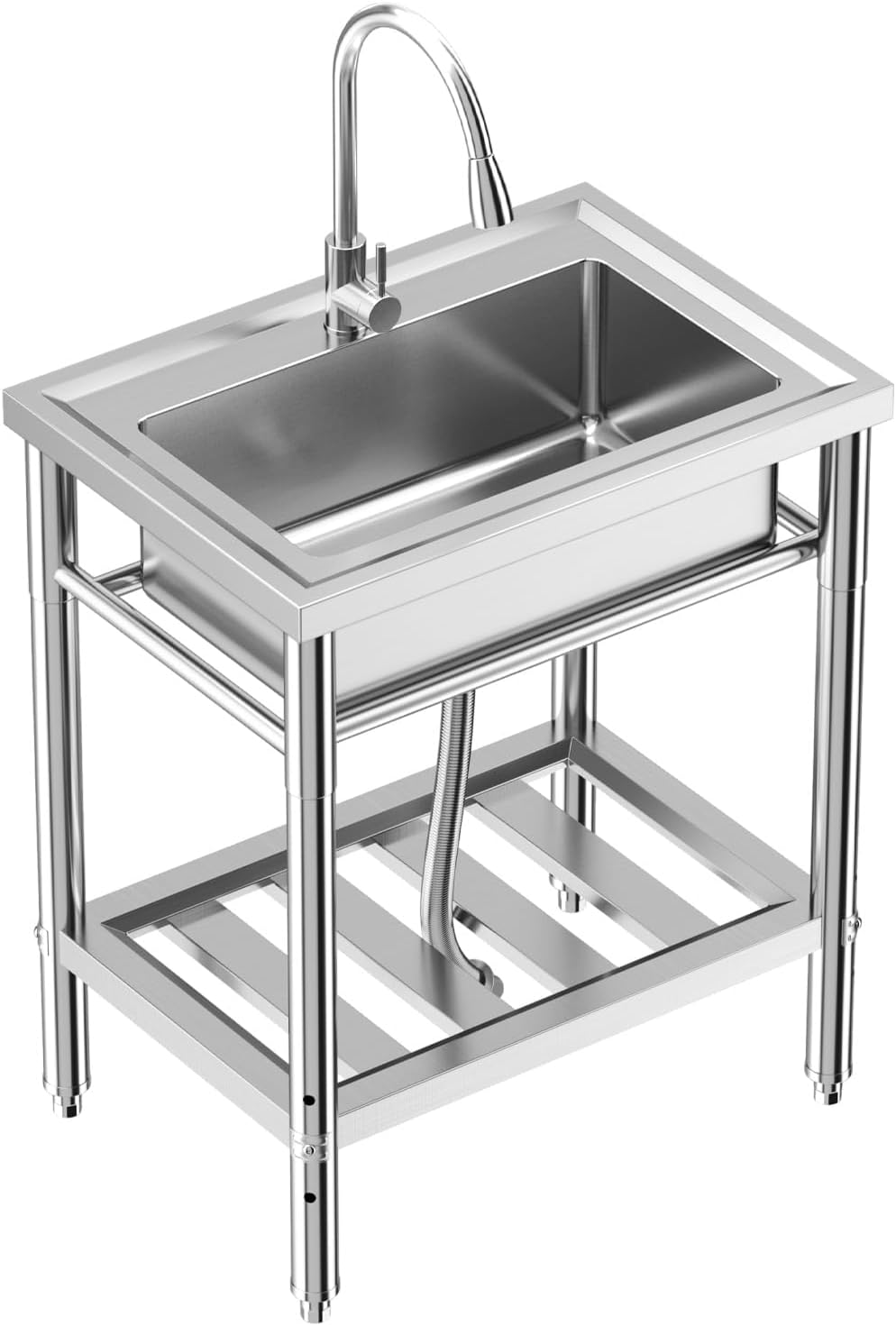 GarveeTech NSF Stainless Steel Single Bowl Sink, Freestanding Utility Sink with Pull-Out Faucet, Cold & Hot Water, for Kitchen, Bar, Garage, Backyard (28 in)