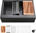 30 Inch Black Farmhouse Sink Workstation-VASOYO 30x22 Black Stainless Steel Kitchen Sink Undermount Farmhouse Sinks 16 Gauge Deep Single Bowl Apron Front Farm Sinks with Cutting Board
