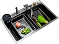 304 Stainless Steel Waterfall Sink Single Bowl Kitchen Sink Multi-Function Bar Prep Sink with Collapsible Faucet and Cup Washer Drop in Or Under Mount (Color : Grey, Size : 68x46x21cm) (Gun G