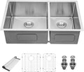 33 Undermount Double Bowl Kitchen Sink - Beslend 33x19x10 Inch Double Sink Stainless Steel Undermount Sinks 16 Gauge 60/40 Double Bowl Sinks