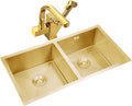 304 Stainless Steel Kitchen Sink Gold Double Bowl Bar Sinks with Faucet and Sink Accessories Drop-in Or Undermount (Color : B-Have Faucet, Size : 80x45x22cm) (Chave Faucet 80x45x22cm)
