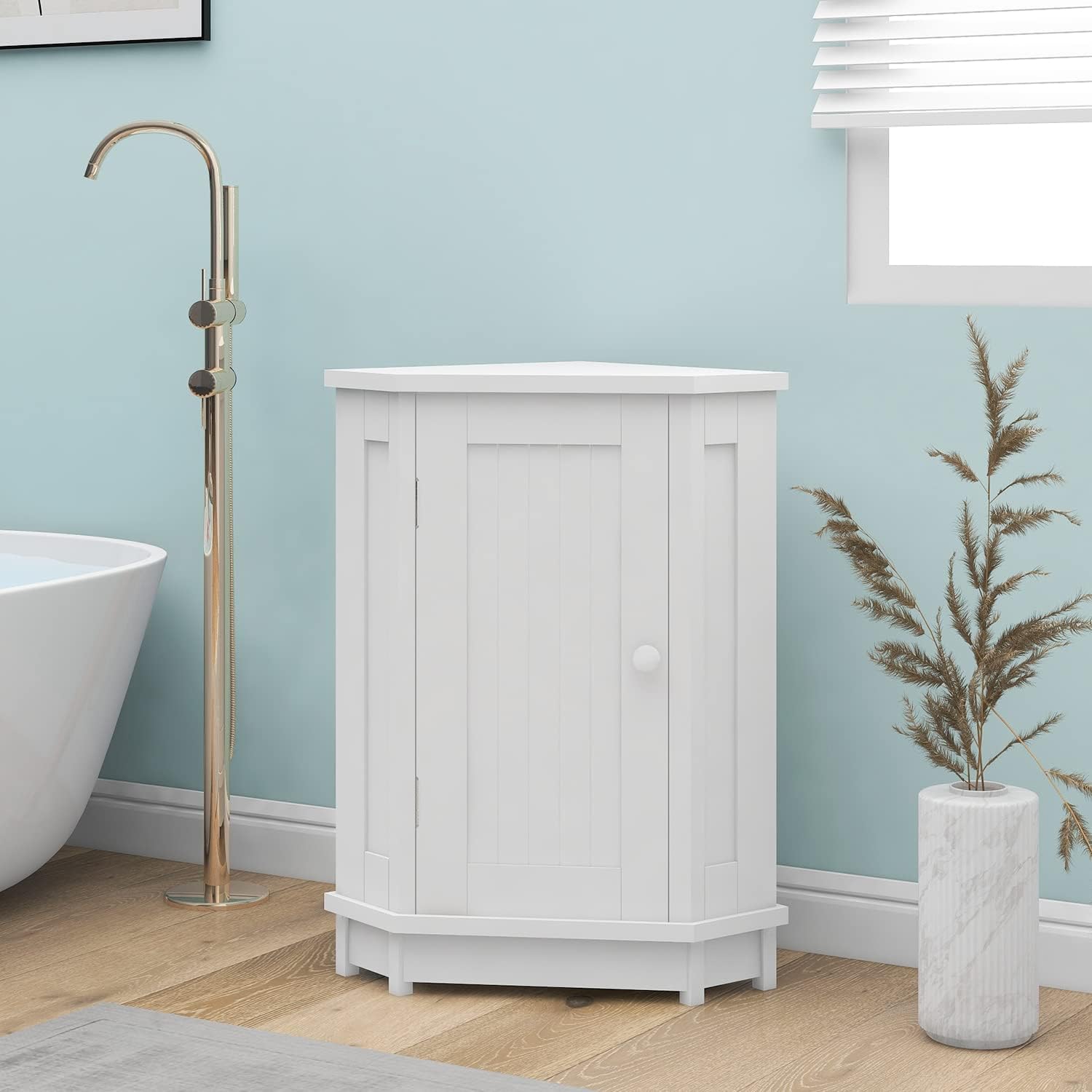 Merax Corner Cabinet White Bathroom Floor Storage with Adjustable Shelves for Kitchen, Living Room