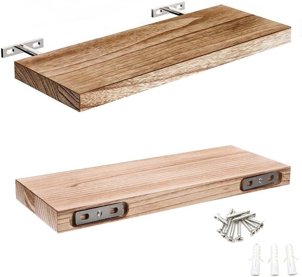 Live Edge Corner Floating Shelf – 10 Inch Solid Wood Wall Shelf, Natural Wood Grain Rustic Farmhouse Corner Mounted Floating Shelf, Small Space Saving Wall Decor Storage Shelf (10' W x 8' D x 1.5')