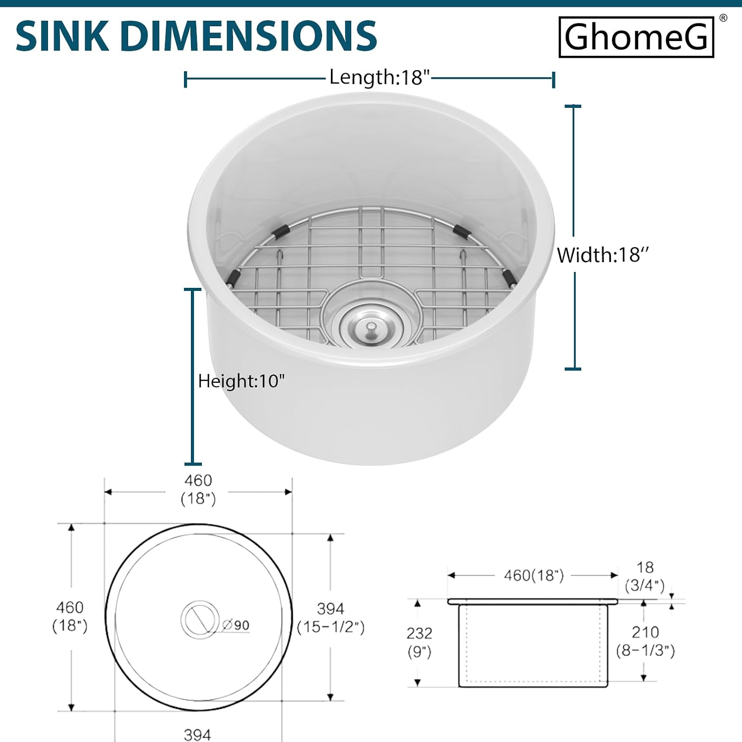 18 Undermount Bar Sink 18 x18 Inch Round bar Sinks Under Counter Sinks Whit Ceramic Bar Sink With Overflow