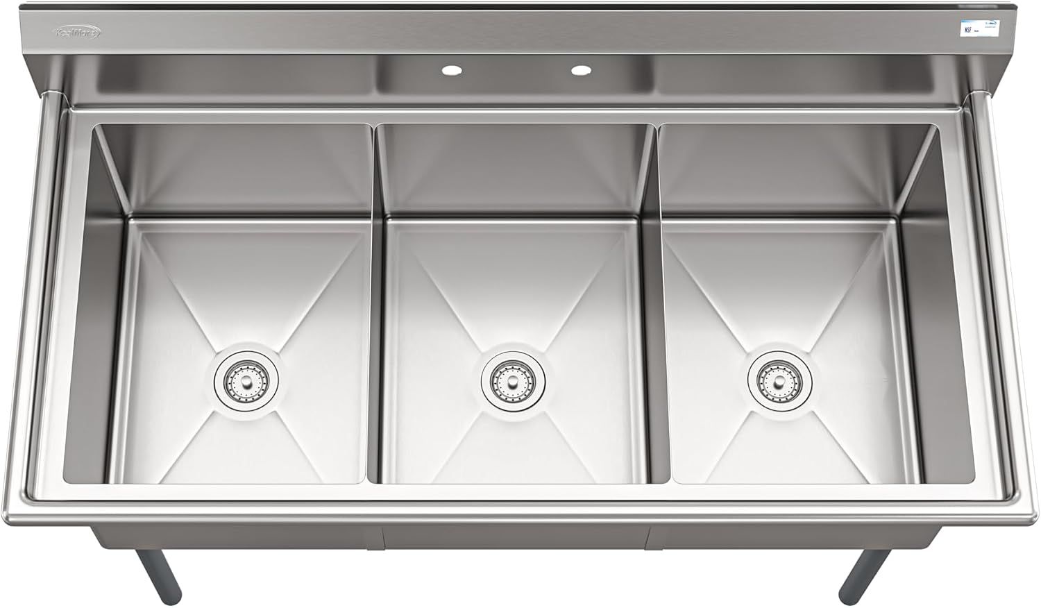KoolMore 60 in. Three Compartment Commercial Sink, Bowl Size 18x24x14 in 18-Gauge Stainless-Steel, NSF Listed (KM-SC182414-N3)