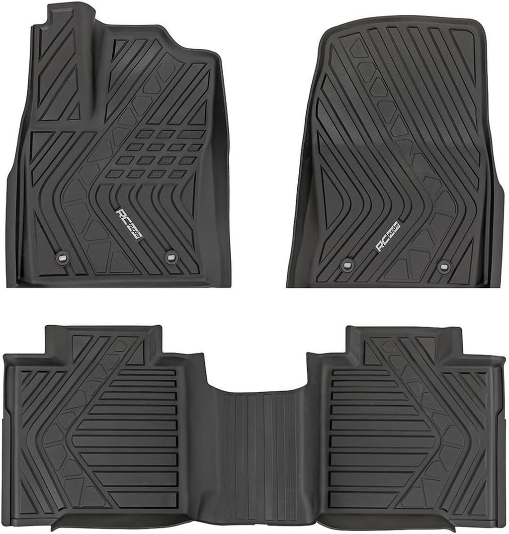 Rough Country Flex-Fit Floor Mats for Toyota Tundra (2022–2025) Crew Cab - Front & Rear Set, Custom All-Weather Non-Slip TPE Liners w/Spill Saver Lip