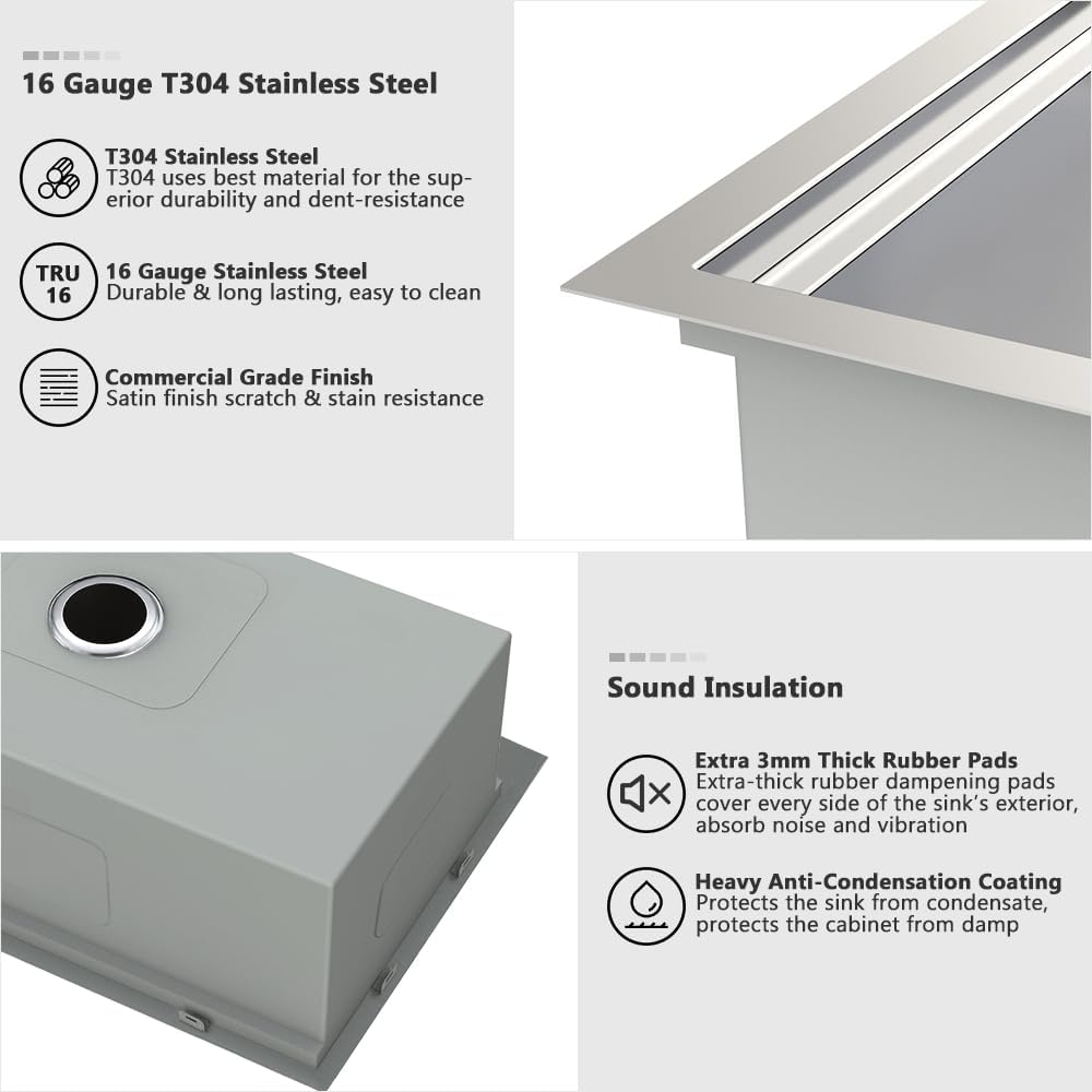 32 Inch Kitchen Sink Drop In Workstation-VASOYO 32x22 Stainless Steel Drop In Kitchen Sink Workstation 16 Gauge Single Bowl Deep Top Mount Sinks Stainless Sinks with Cutting Board