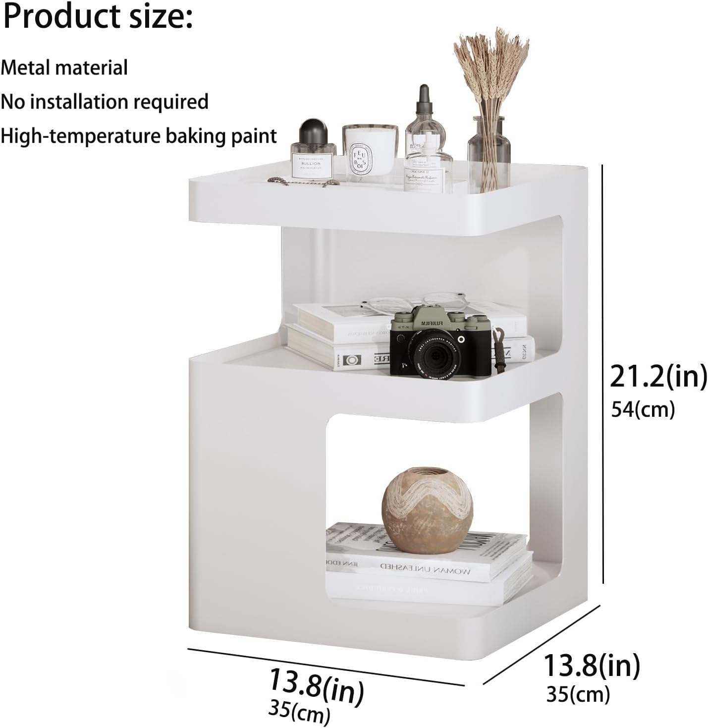 Side Table,Modern end Table,Metal nightstand,Bedside Table,3-Tier Accent Table with Storage for Bedroom,Living Room,Small Space,Couch.No Assembly Required