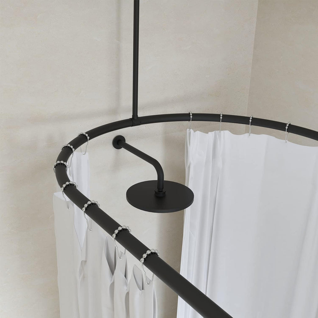 Naiture Stainless Steel Oval Shower Rod, Shower Curtain Rod with Ceiling Support for Clawfoot Tub in 54' L X 30' W, Black Finish