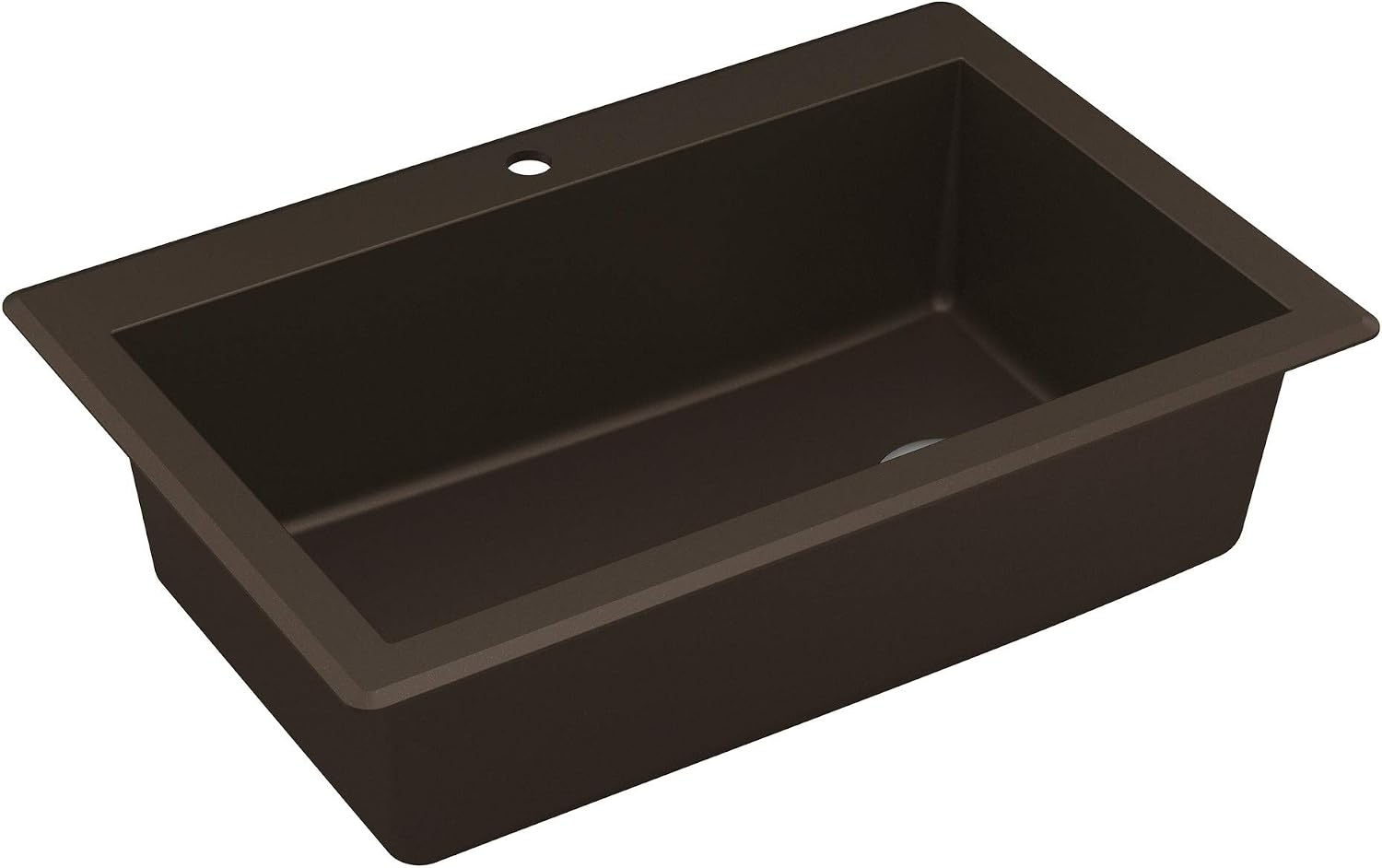 Karran QT-670 Drop-In/Top Mount 33' Single Bowl Granite Quartz Composite Kitchen Sink in Brown Right Side Drain, Extra Deep 9' Basin, Heat & Scratch Resistant, Sound Dampening