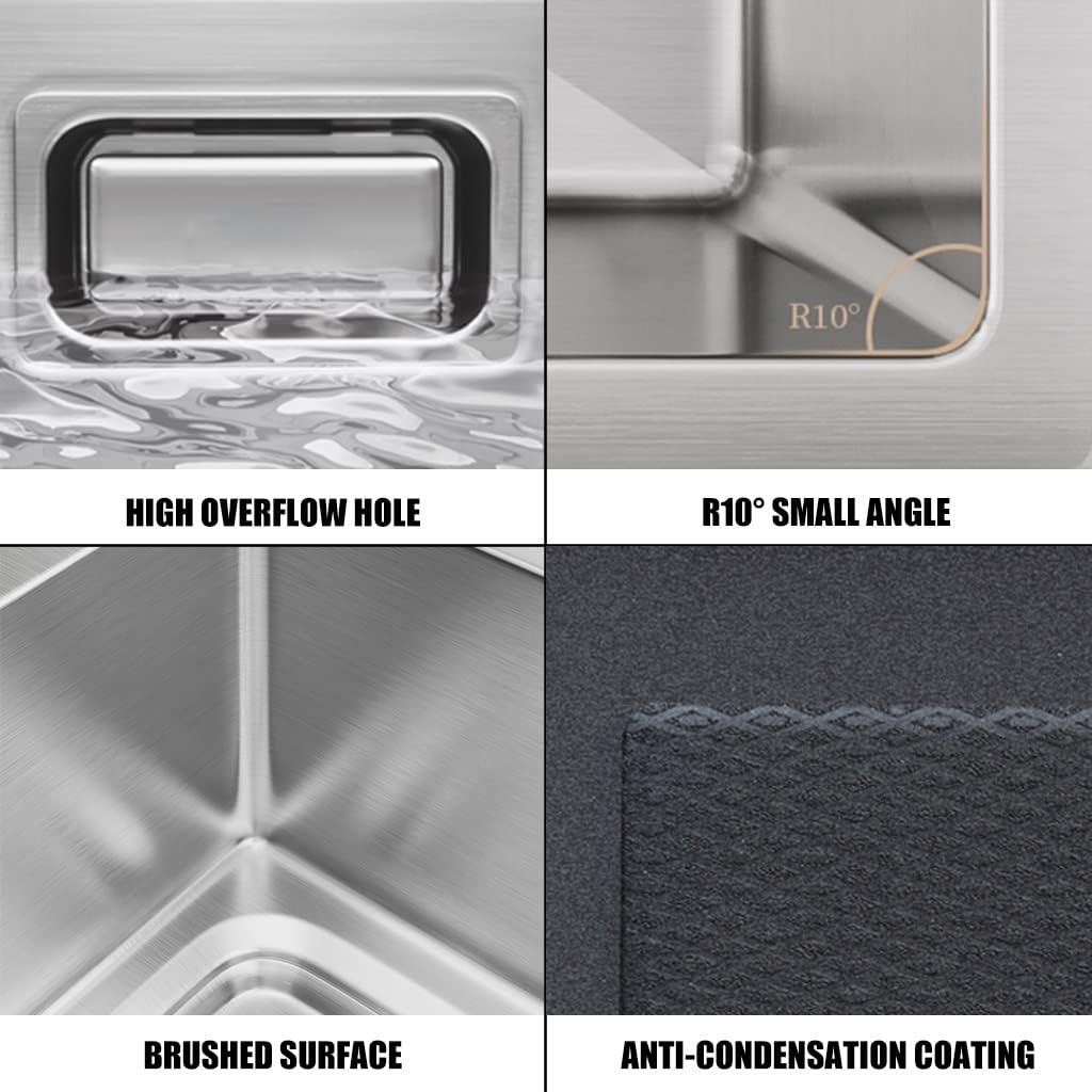 Kitchen Sinks, Handmade Brushed Bar Prep Sink Sus Single Bowl Kitchen Sink with Drain Kit Drop in or Undermount (A-60 * 45 * 21Cm