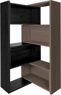 Expandable 3-in-1 Convertible Bookcase with Adjustable Width, Corner & Straight Shelf Design, 4-Tier Modern Storage Organizer, Space-Saving (Black + Dark Brown, 23.6' × 11.8' × 63.0')