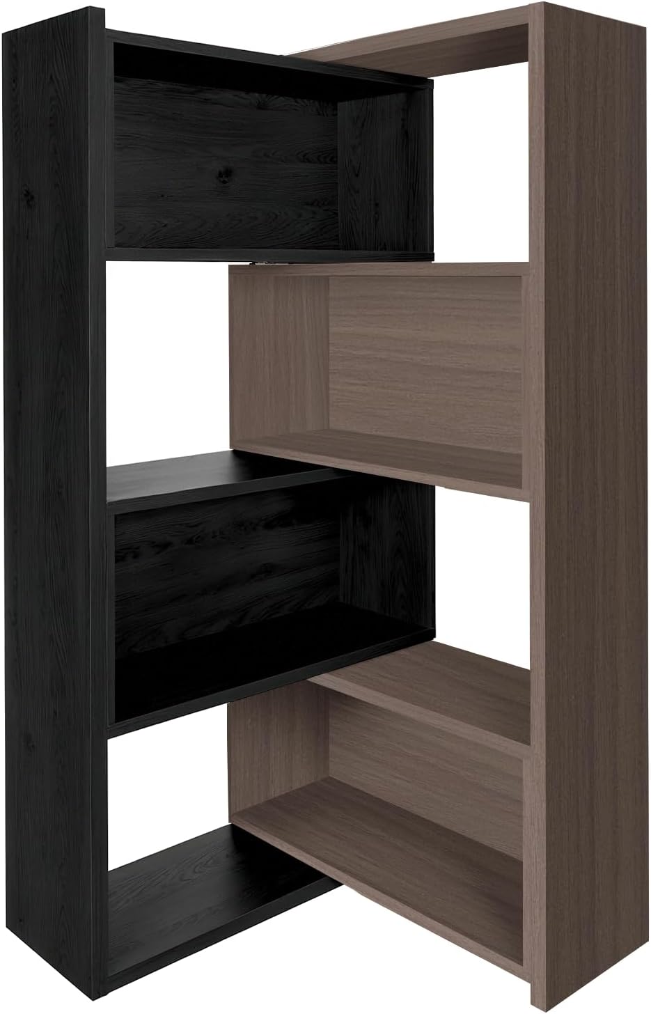Expandable 3-in-1 Convertible Bookcase with Adjustable Width, Corner & Straight Shelf Design, 4-Tier Modern Storage Organizer, Space-Saving (Black + Dark Brown, 23.6' × 11.8' × 63.0')