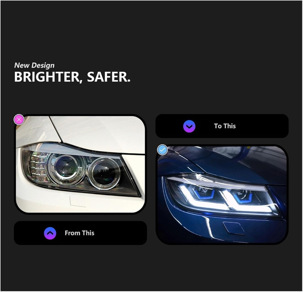 Car Lights Compatible With BMW E90 3 Series 2005-2012 LED Auto Headlight Assembly 318i 320i 325i Upgrade Laser Kit Design Tool Accessories(For 05-08 User,RHD)