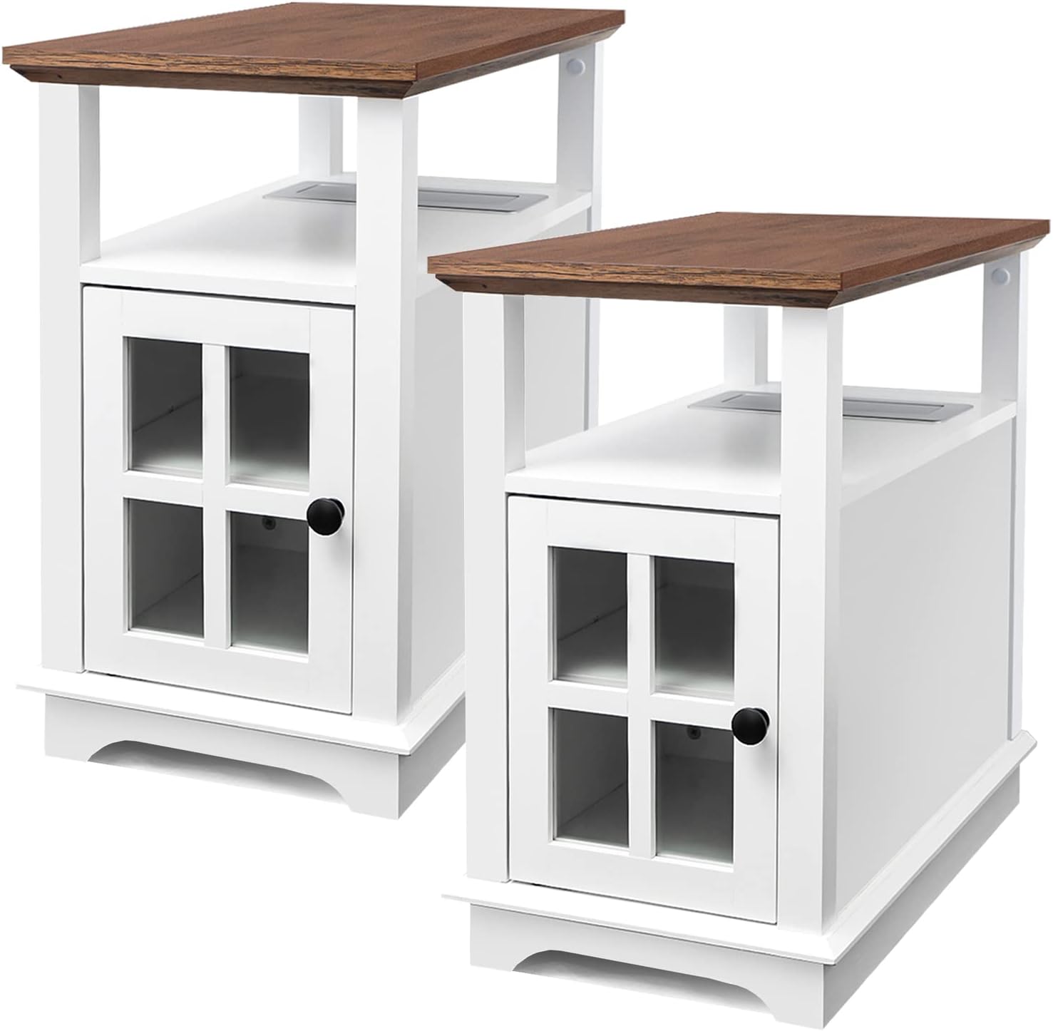 HIFYOBRO End Table with Charging Station Set of 2, Type-C & USB Ports & Outlets, Adjustable Shelf for Storage in Living Room, Bedroom, Home Office