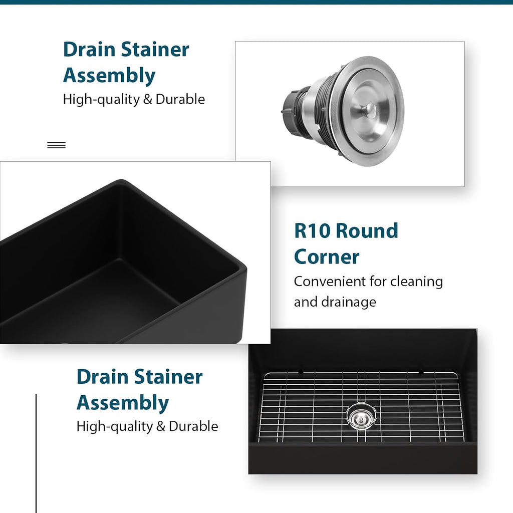 Black Farmhouse Sink Workstation 33x20 Kitchen Sink 33 Inch Black Fireclay Porcelain Apron Front Kitchen Sinks Single Bowl 10 Inch Deep Ceramic Farm Sinks