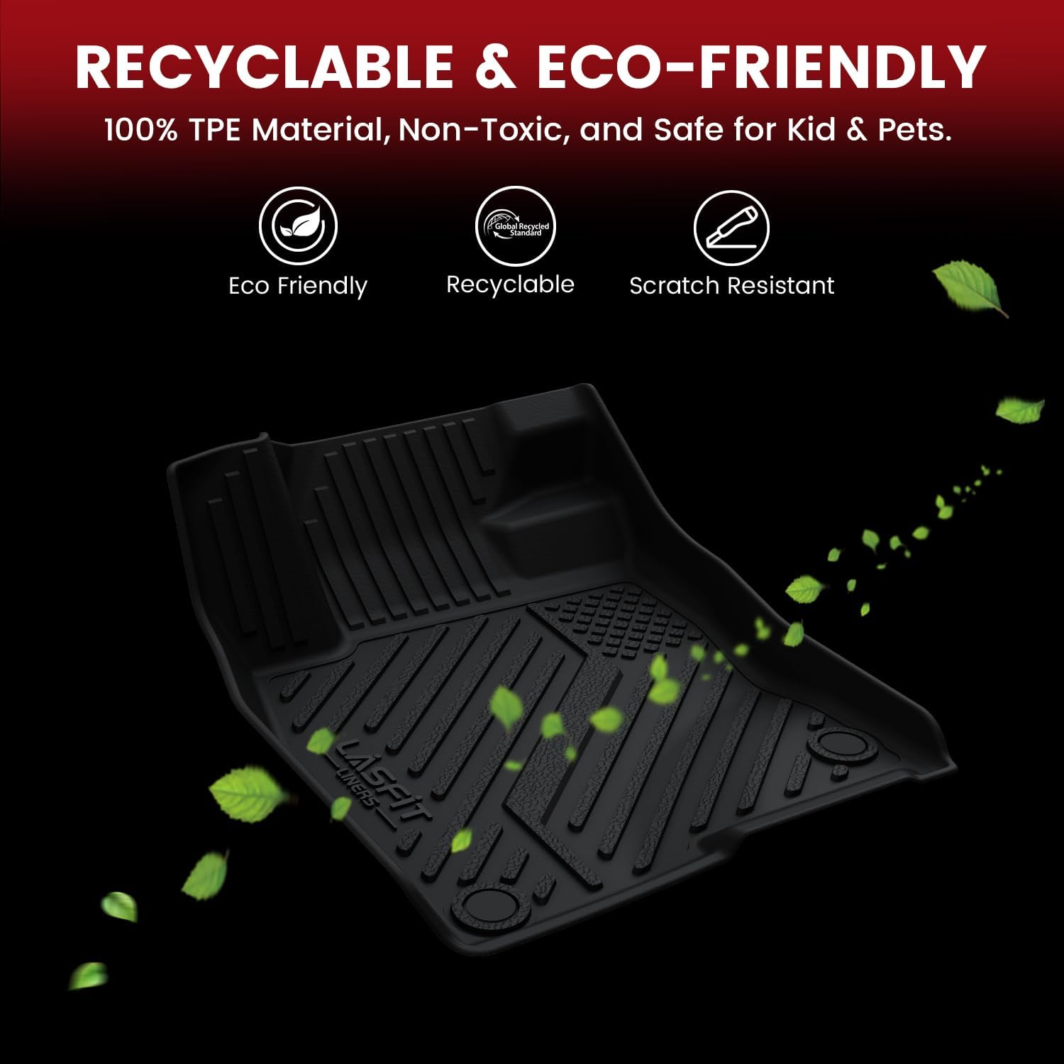 LASFIT Floor Mats and Cargo Mat for Ford Mustang 2024 2025 2026 (NOT fit w/o Subwoofer Box) All Weather Protector TPE Car Floor Liners, 1st & 2nd Row & Trunk Liner, 5pcs Black
