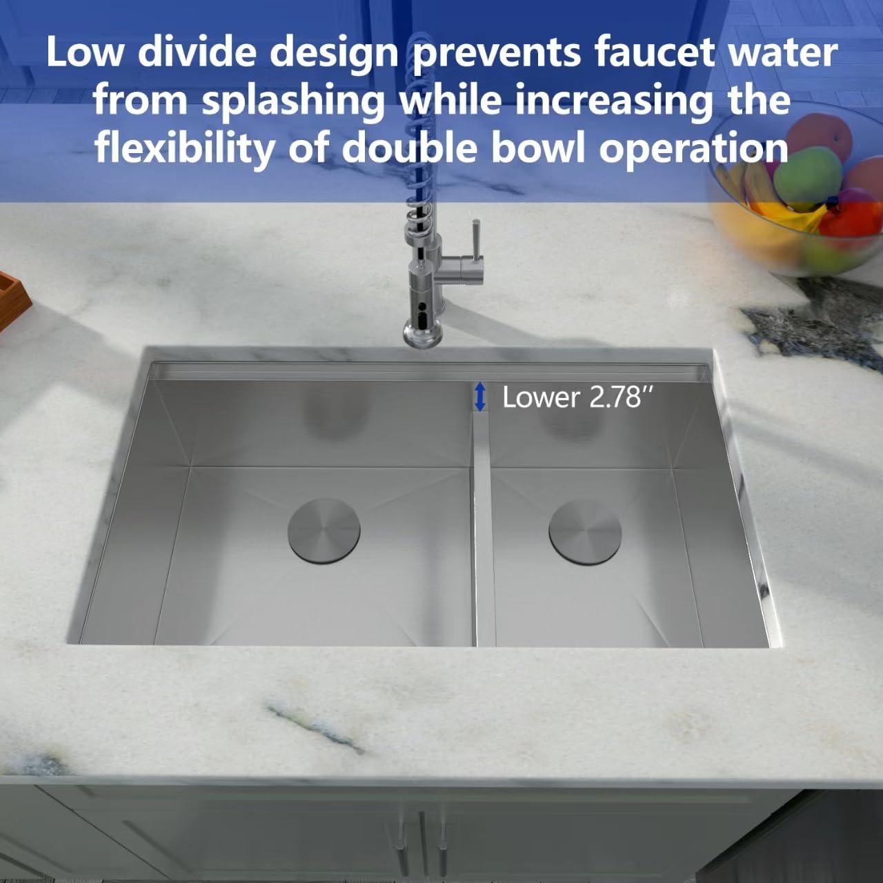 Dcolora 33 Inch Double Bowl Kitchen Sink Undermout Workstation 16 Gauge Stainless Steel Sinks Spacious 60/40 Split Double Basin Under Counter, 33'x19'x10' DC-U7710