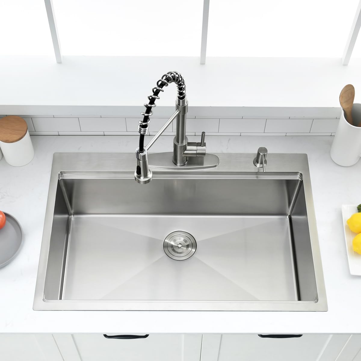33 Inch Drop In Kitchen Sink Workstation - 33 x 22 Inch Drop In Sinks 16 Gage Stainless Steel Topmount Sinks Single Bowl 10'' Deep Handmade Above the Counter sink with Cutting Board& Strainer