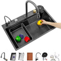 Stainless Steel Single-Bowl Kitchen Workstation Sink Versatile Bar Kitchen Sink Waterfall Pull-Down Faucet and Complete Accessory (Color : Black, Size : 75x45x22cm) (Black 68x45x22cm)