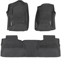 Rough Country Flex-Fit Floor Mats for Chevy Silverado & GMC Sierra 1500/2500HD/3500HD (2014–2018) Crew Cab - Front & Rear Set, All-Weather Non-Slip TPE Liners w/Spill Saver Lip