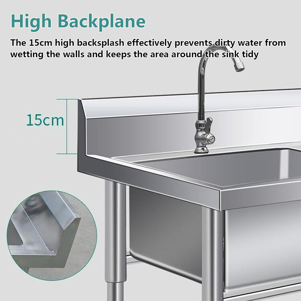 Stainless Steel Triple Bowl Kitchen Sink, Free Standing Utility Sink, Multipurpose Vanity Basin for Laundry Room,Garage,Basement(120X50cm/47.2X19.6in)