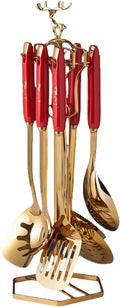 Kitchen Cooking Utensils Set, Stainless Steel Cooking Utensils Set with Holder, 7-Pieces Metal Kitchen Utensils, Kitchen Tools with Countertop Stand