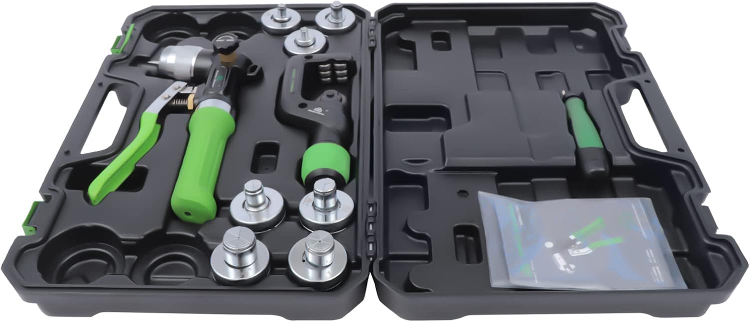 Hydraulic Tube Expander Kit - Compact Swaging Tool with Cutter, Deburring Tool, & 7 Expander Heads for 3/8' to 1-1/8' Copper Pipes