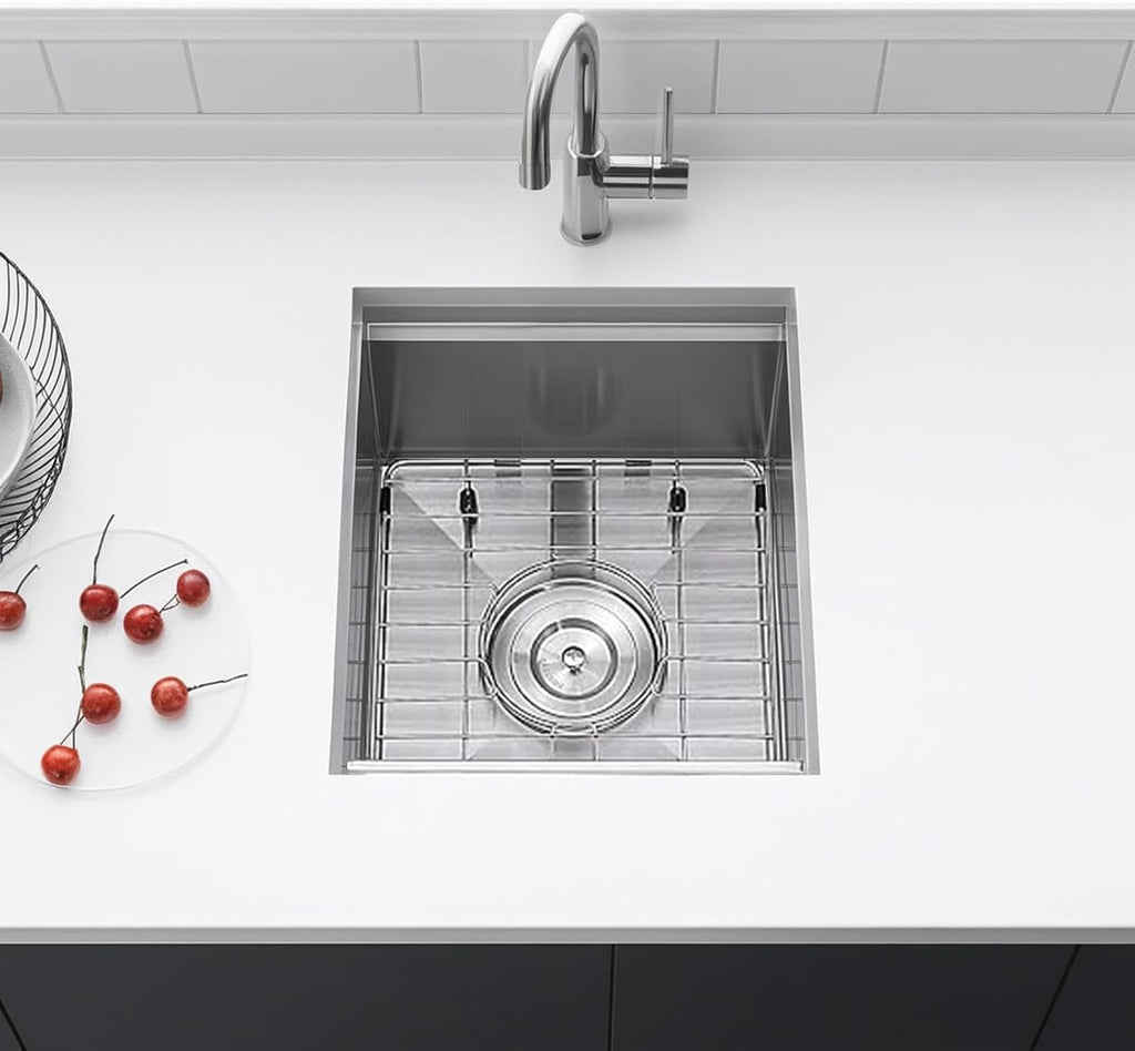 KINGO HOME 13x15 Inch Stainless Steel Small Bar Sink Undermount, RV Sinks Workstation 16 Gauge Ledge RV Kitchen Single Bowl Kitchen Wet Bar Prep Sink with Accessories