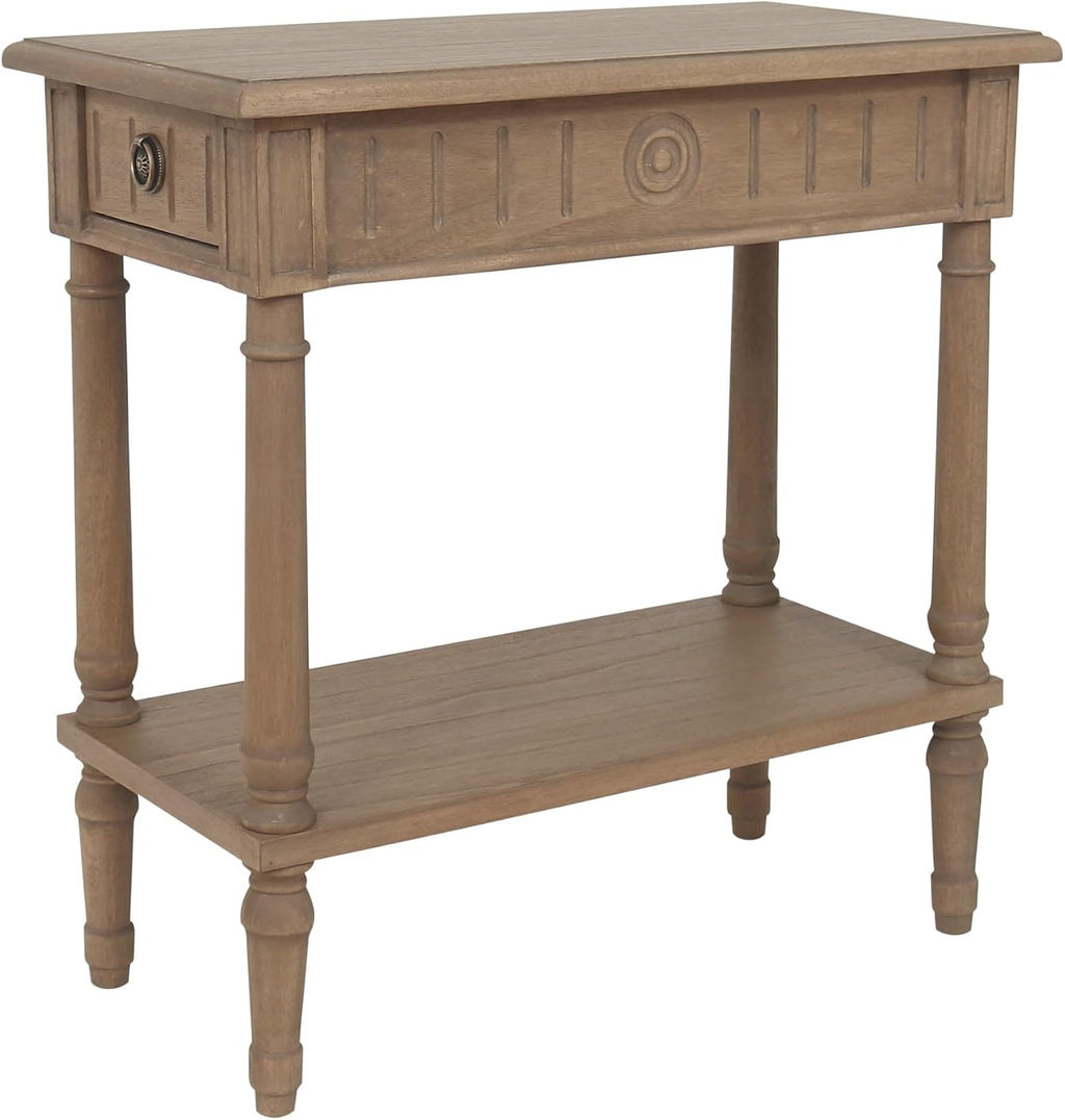 East at Main Narrow End Table with Drawer & Shelf, Solid Wood Slim Side Table for Small Spaces, Farmhouse End Table for Living Room, Bedroom or Entryway, Rustic Brown Finish