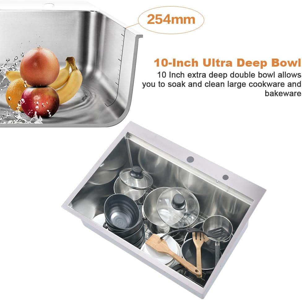 33x22 Drop In Kitchen Sink Workstation-Bokaiya 33 Inch Stainless Steel Drop In Sink Topmount 16 Gauge 10 Inch Deep Above Counter Single Bowl Kitchen Sink with Cutting Board