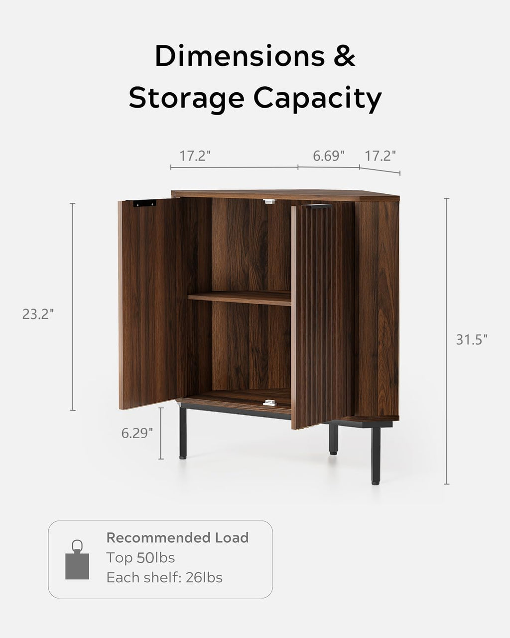 EYYTHUNG Fluted Corner Cabinet, Modern Small Corner Floor Cabinet with 2 Doors and 2-Tier Shelves, Freestanding Narrow Organizer for Living Room Kitchen Bathroom, Brown