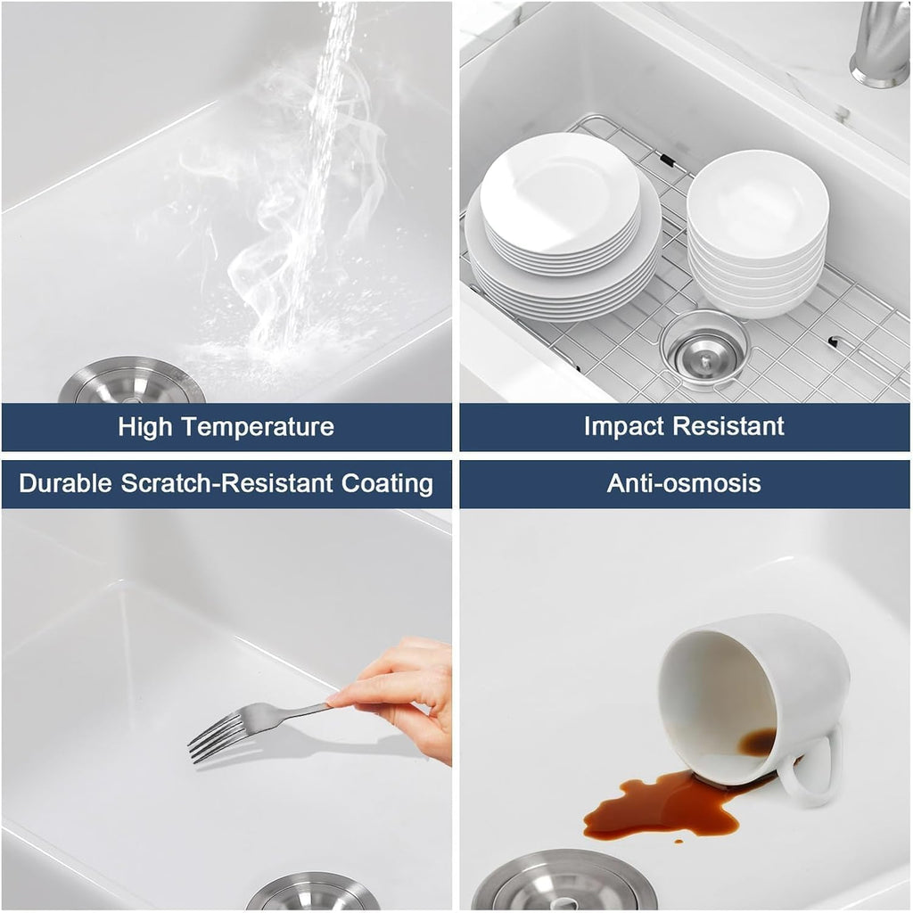 Lordear 33 Inch White Farmhouse Kitchen Sink – 33x21x10 Inch Fireclay Workstation Apron Front Single Bowl Porcelain Ceramic Farm Sinks