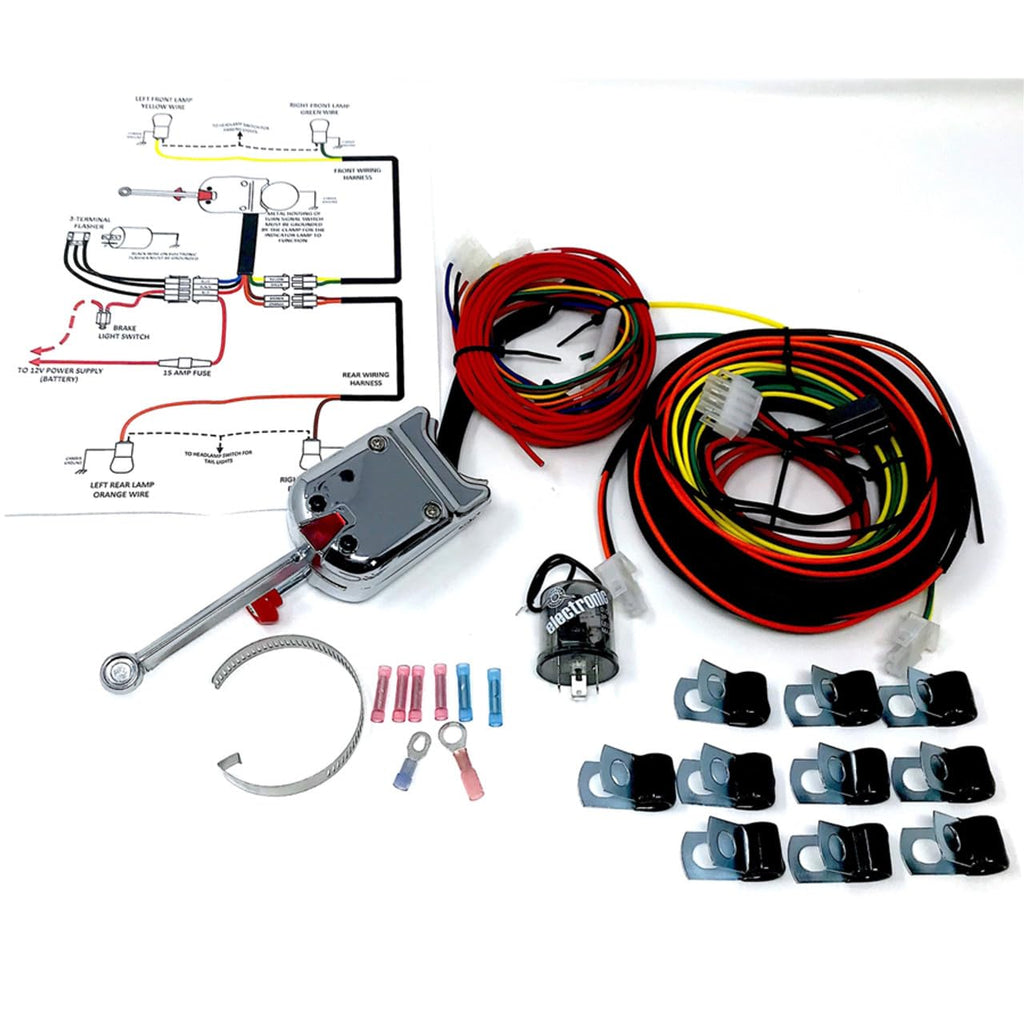 Heavy Duty Turn Signal Switch with Complete Wiring Kit Compatible with 12 Volts Negative Ground Cars and Trucks - TS01 - Light Bulbs and Light Socket Not Included