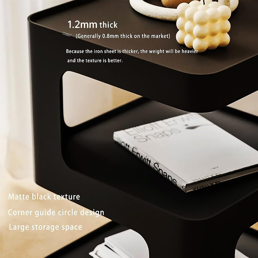 Modern Metal Side Table with Storage,Small End Table for Sofa & Couch,3-Tier Compact Nightstand for Small Spaces,Black Bedside Tables for Living Room & Bedroom,No Assembly Required