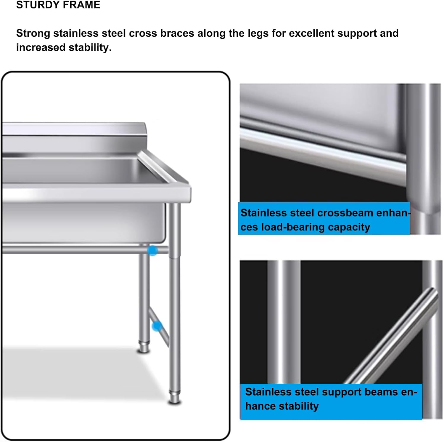 Stainless Steel Triple Bowl Kitchen Sink, Commercial Kitchen Prep & Utility Sink Free Standing Utility Sink-120X60cm/47.2X23.6in