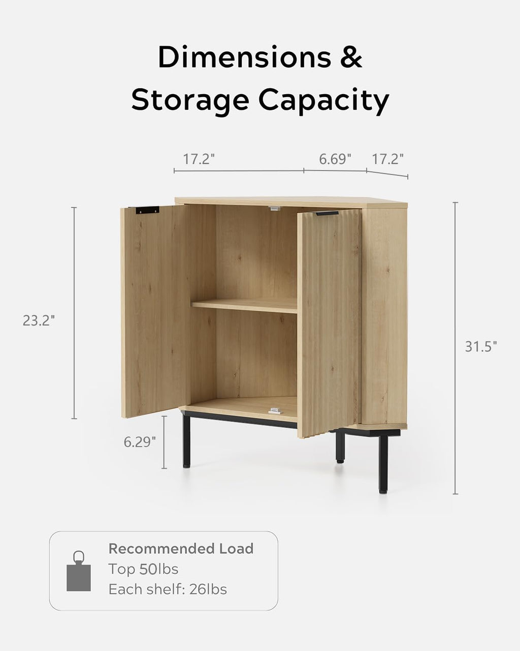 EYYTHUNG Fluted Corner Cabinet, Modern Small Corner Floor Cabinet with 2 Doors and 2-Tier Shelves, Freestanding Narrow Organizer for Living Room Kitchen Bathroom, Light Oak