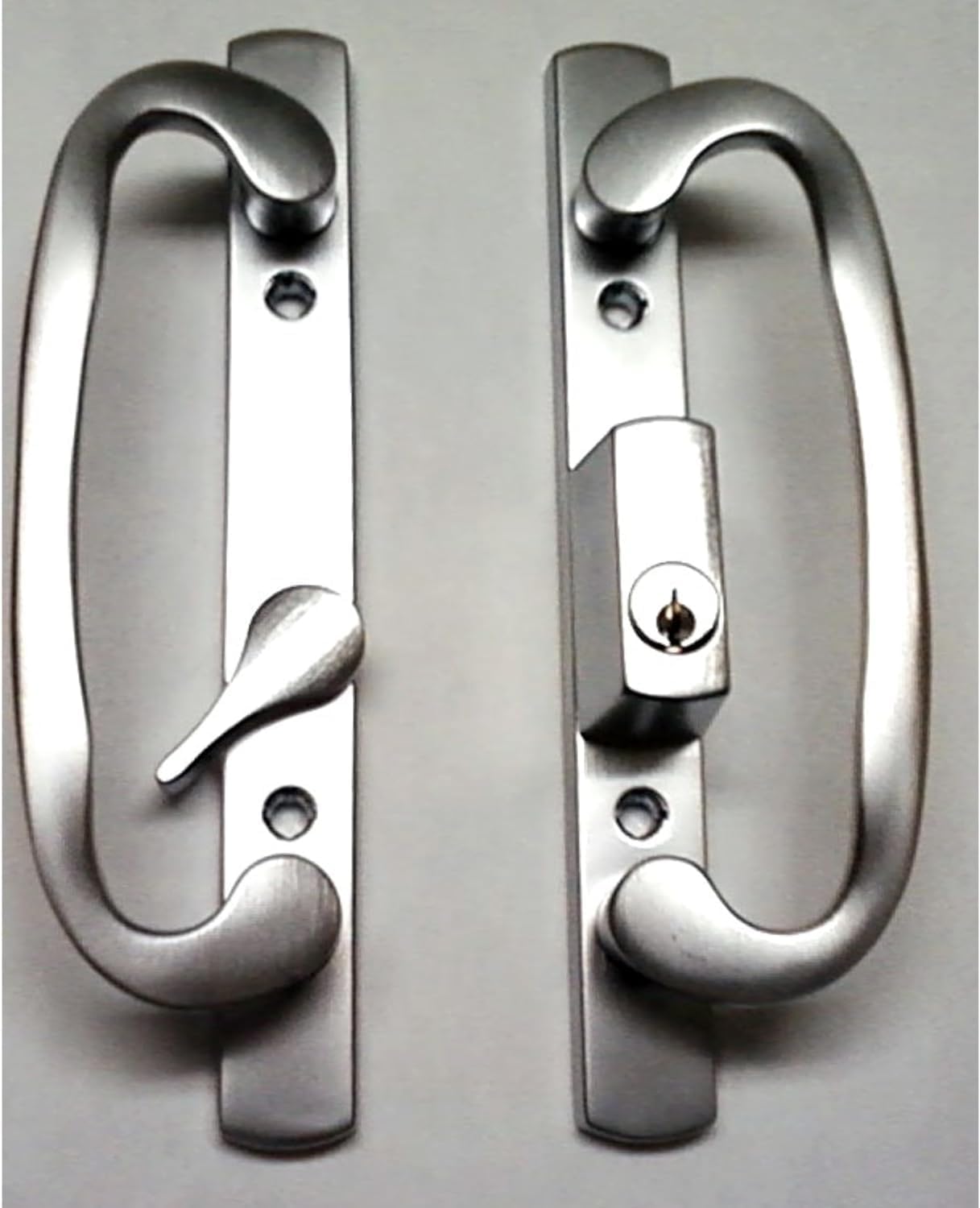 8.5' Legacy Sliding Patio Glass Door Offset Latch Brushed Chrome Handle Set with Keys - Sash Controls 2265 Keyed Lock - Fits 3-15/16' Screw Hole Spacing and 1-1/4' to 2-1/4' Door Thickness