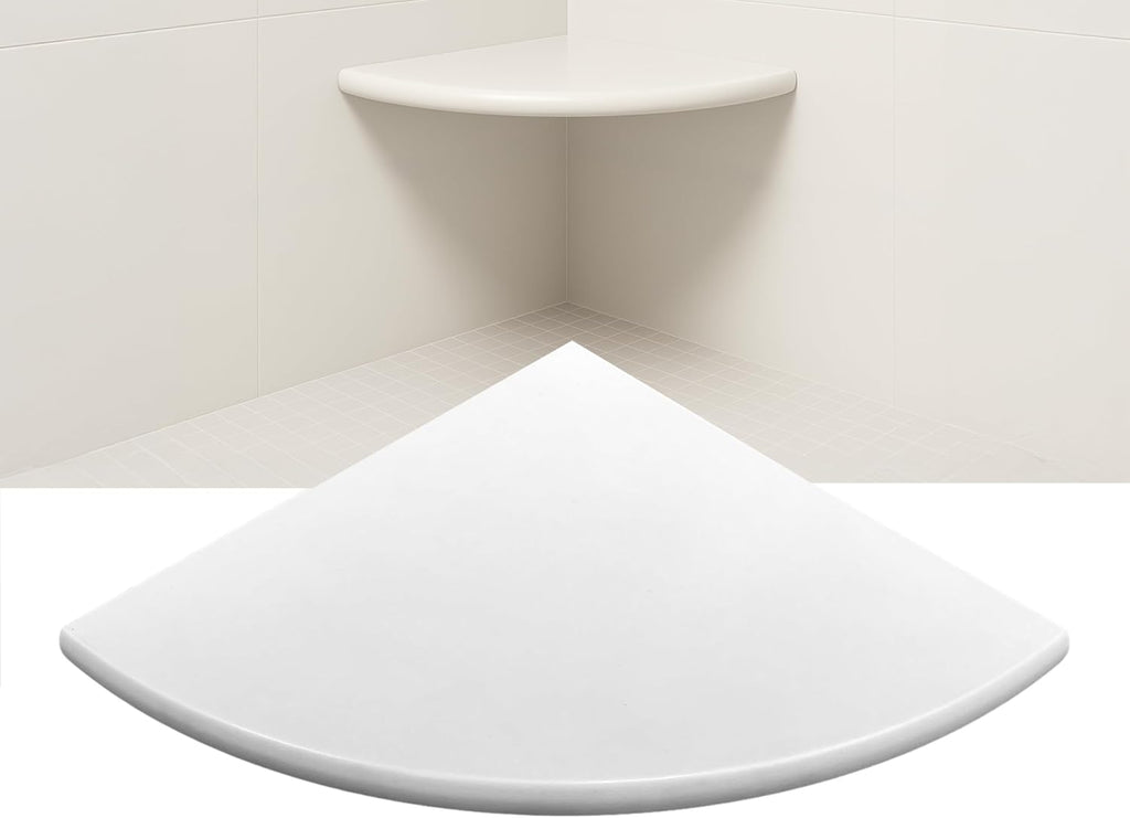 18' Super White Engineered Marble Corner Shower Seat – Floating or Solid Mount Bathroom Bench, Wall Mounted Shelf & Caddy for Showers, Classic Flatback Design