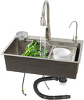DYRABREST 29.5 Inch Stainless Steel Kitchen Sink Multi-Function Commercial Sink Set with Cutting Board & Basin-in-Basin, Drop-In/Undermount Install, Cup Rinser and Drainer for Restaurant Home (Silver)