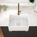 24 Inch White Farmhouse Sink - GhomeG 24 Inch White Fireclay Apron Front Kitchen Sink Single 10 Inch Deep Ceramic Farm Farmer Style Basin 24x18x10