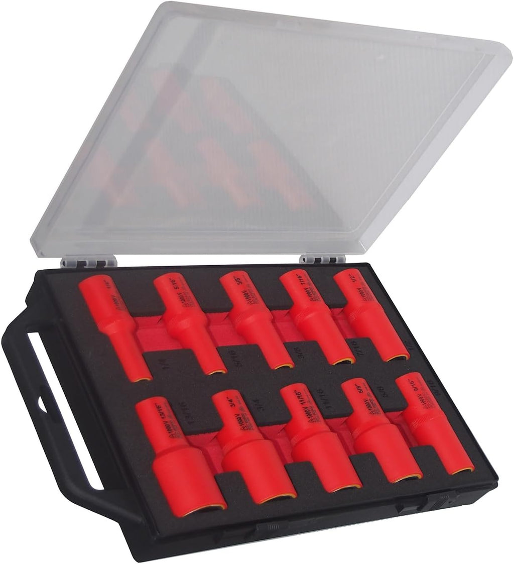 1000V VDE Insulated SAE Sockets | 10 Piece Set | 3/8' Drive