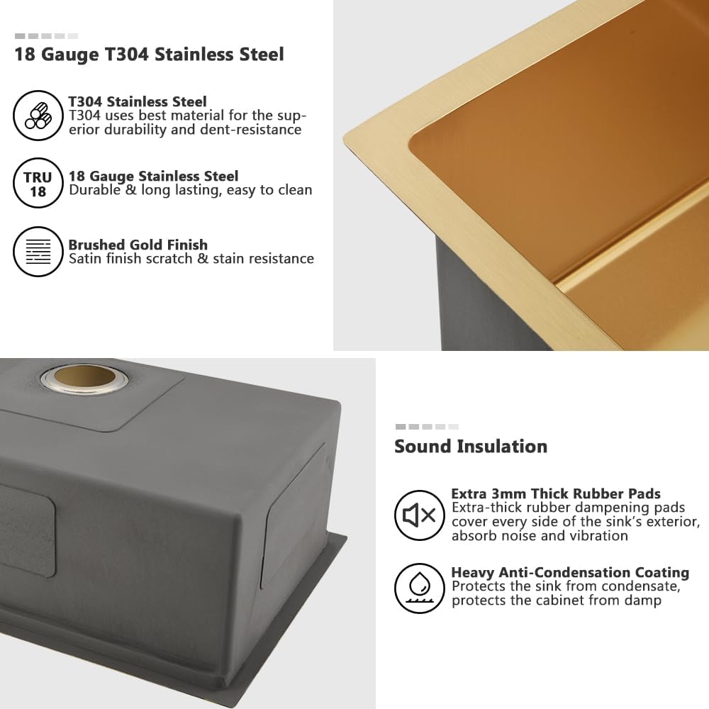 33 Inch Gold Drop In Kitchen Sink with Faucet Combo-VASOYO 33x22 Inch Gold Kitchen Sink with Faucet Combo Set Stainless Steel Deep Single Bowl Topmount Sinks and Faucets