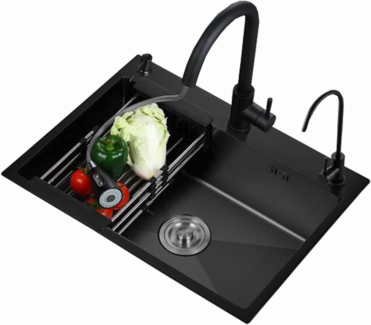 Black Drop in Kitchen Sink 60x45cm, Top Mount Stainless Steel Kitchen Sink, Round Corner Single Bowl Kitchen Sink, Workstation Kitchen Sink Set (55x45cm
